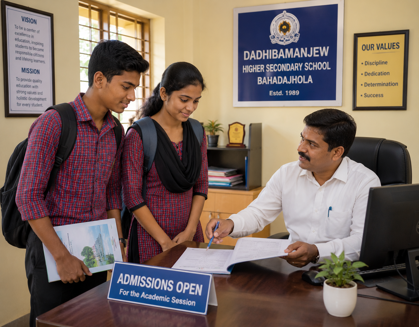 School campus and admission banner