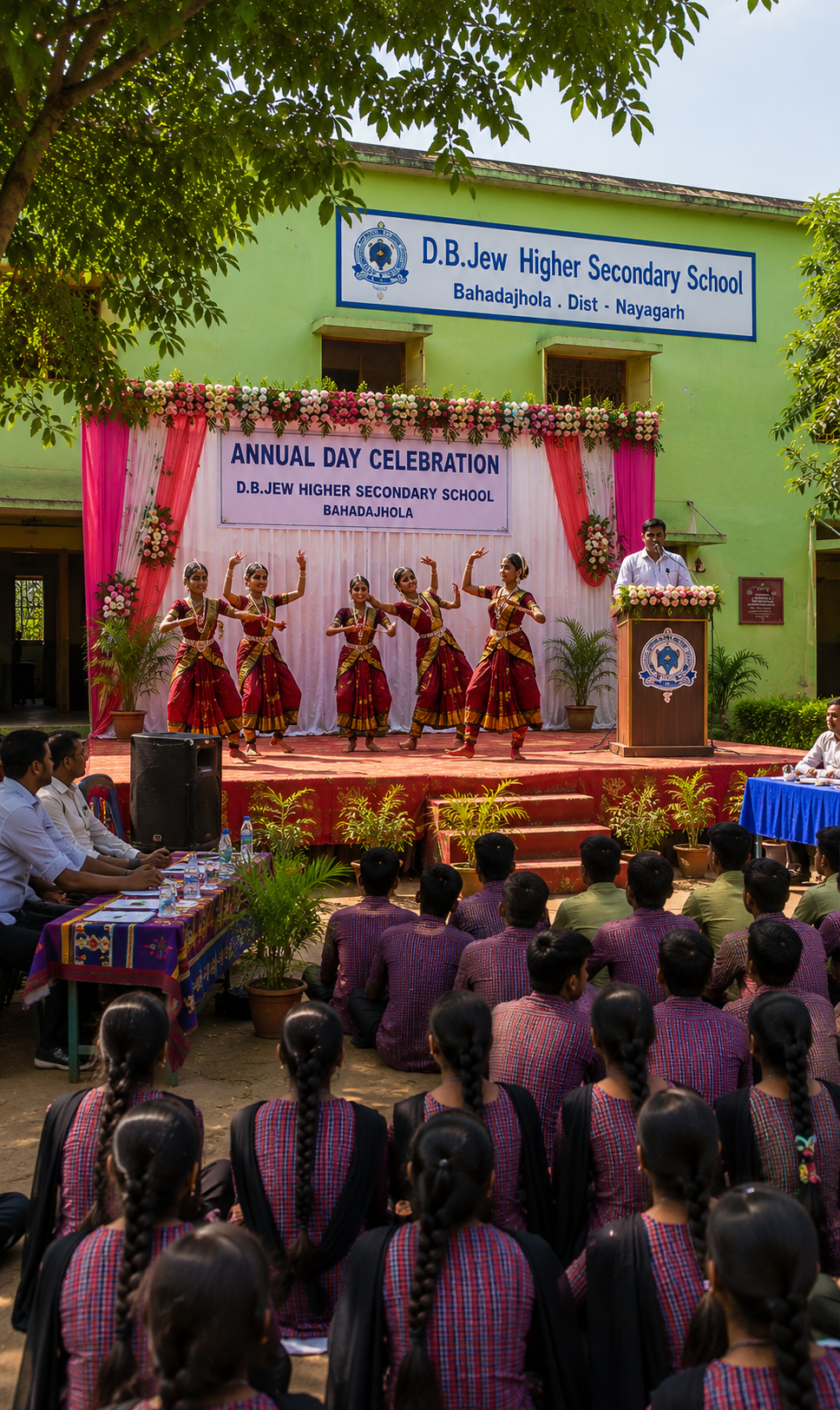 School event stage and gathering